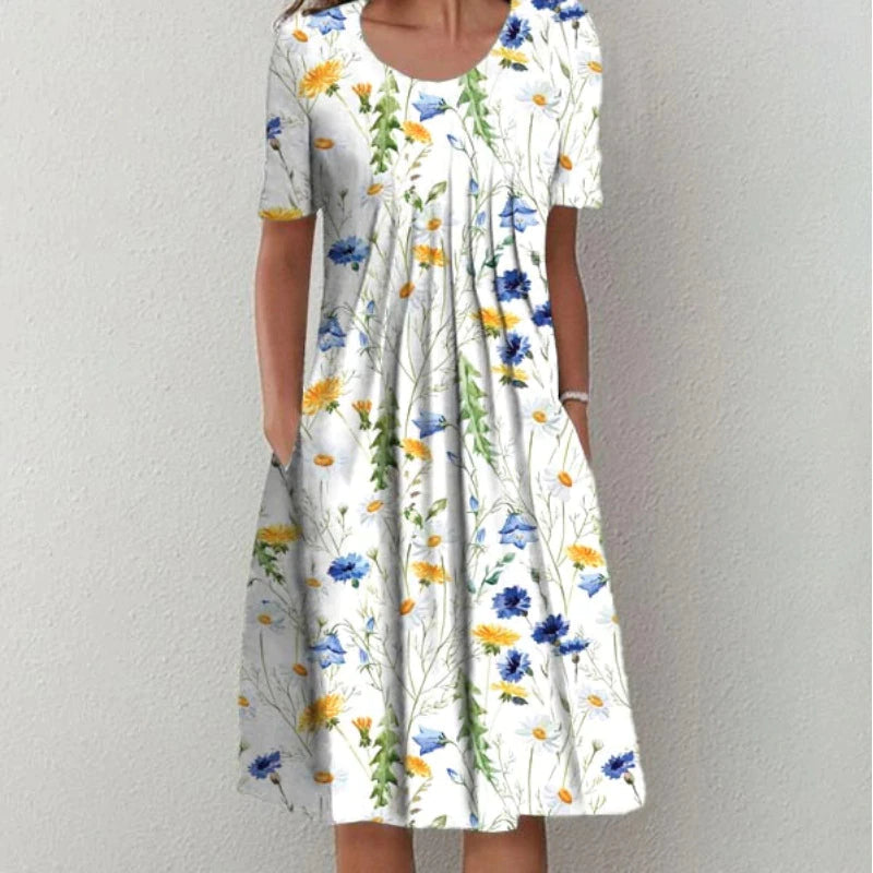 MAYA | ELEGANT FLORAL DRESS WITH TUMMY-FLATTERING LAYERS