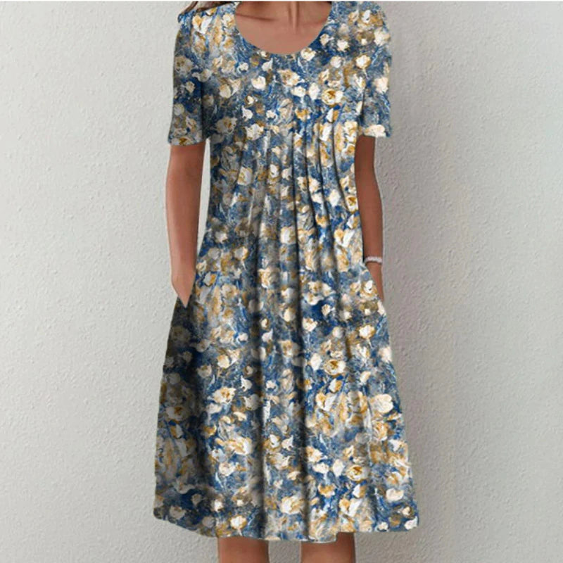 MAYA | ELEGANT FLORAL DRESS WITH TUMMY-FLATTERING LAYERS