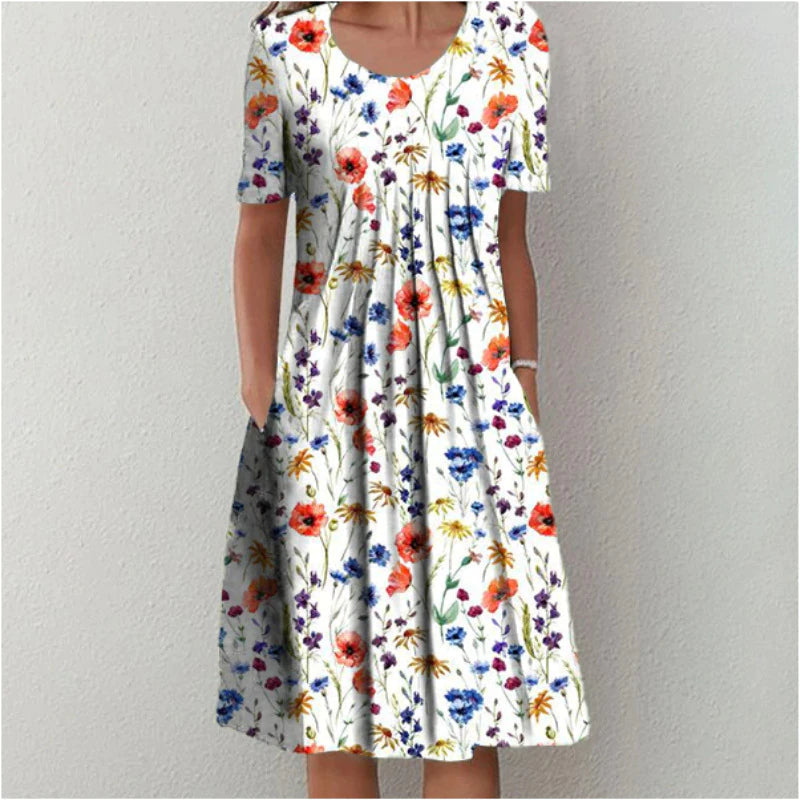 MAYA | ELEGANT FLORAL DRESS WITH TUMMY-FLATTERING LAYERS
